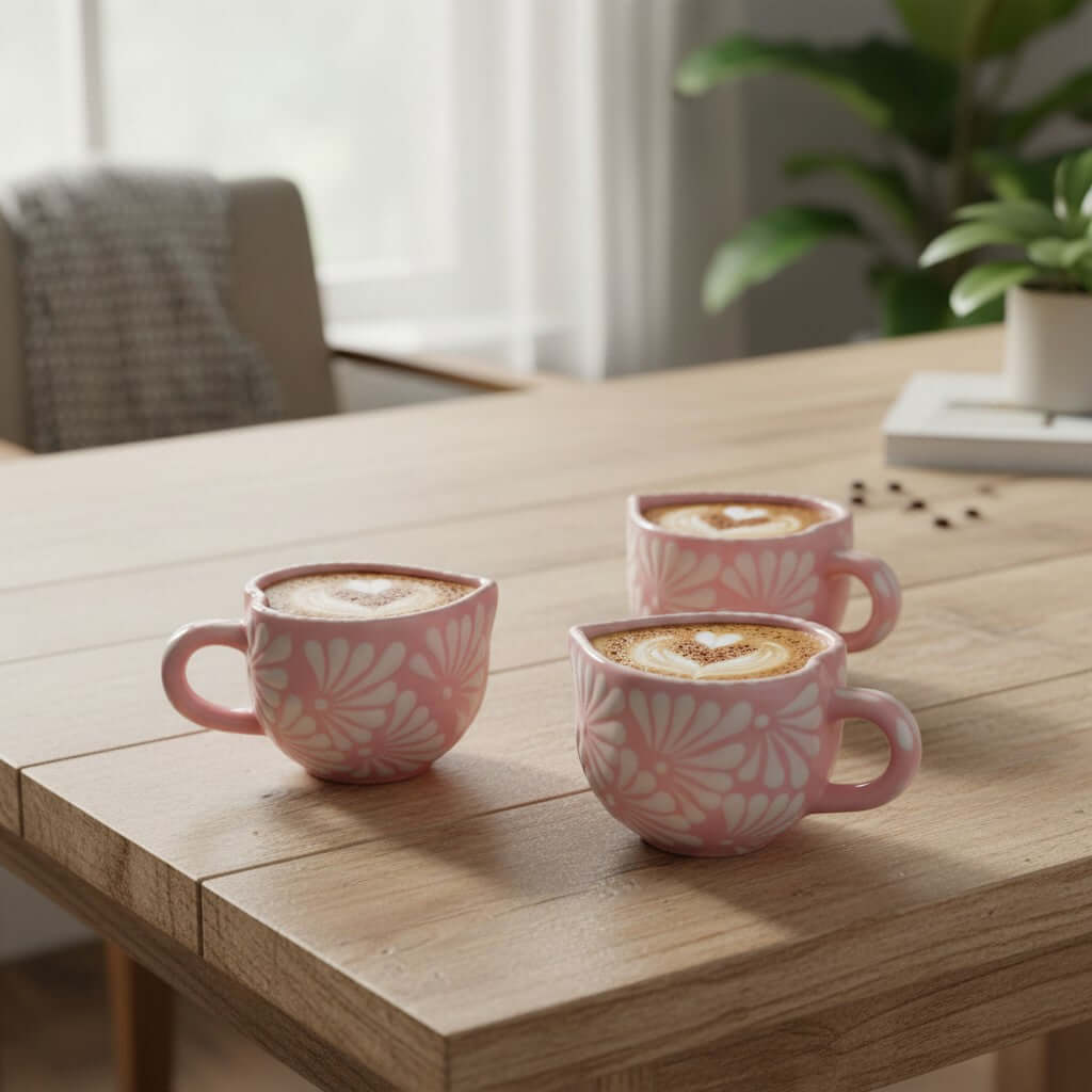 Talavera Heart Mug | Hand-Painted Pink Mexican Coffee Cup