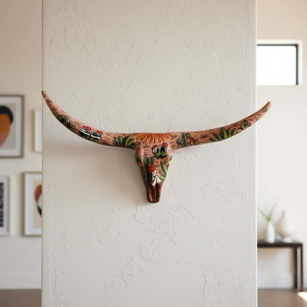 Talavera Longhorn Skull | Terracotta Desert Design