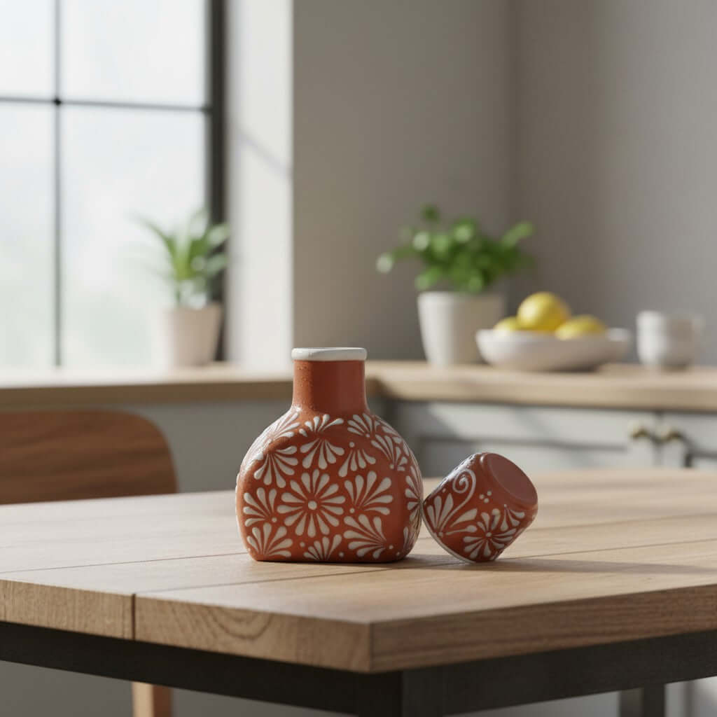 Terracotta Water Carafe Set | Talavera-Style Bedside Decanter