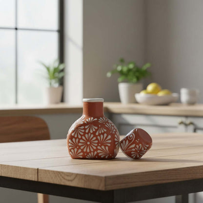Terracotta Water Carafe Set | Talavera-Style Bedside Decanter