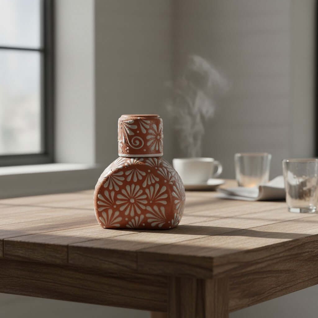 Terracotta Water Carafe Set | Talavera-Style Bedside Decanter