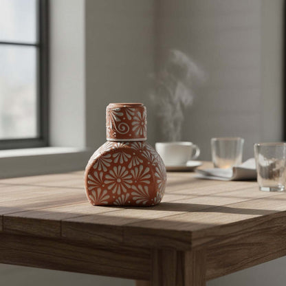 Terracotta Water Carafe Set | Talavera-Style Bedside Decanter